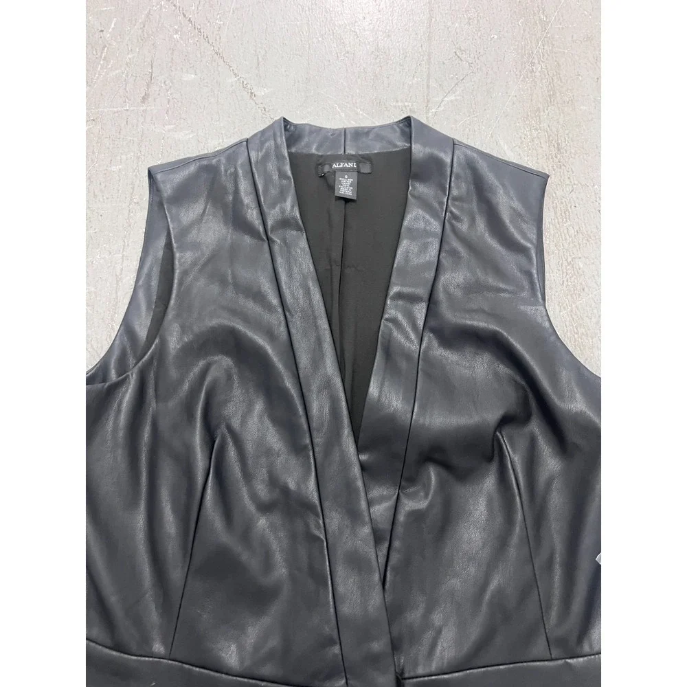 Alfani Gallery Mood Vest Jacket Women S Black Faux Leather Gothic Date Night NWT